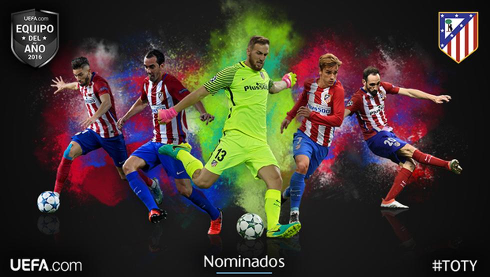 Cinco jugadores del Atlético de Madrid nominados al once del año de la UEFA Nominados del Atlético de Madrid