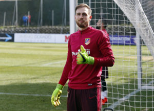 Oblak sonriente en el entrenamiento matinal. Foto: Álex Marín.Atlético de Madrid