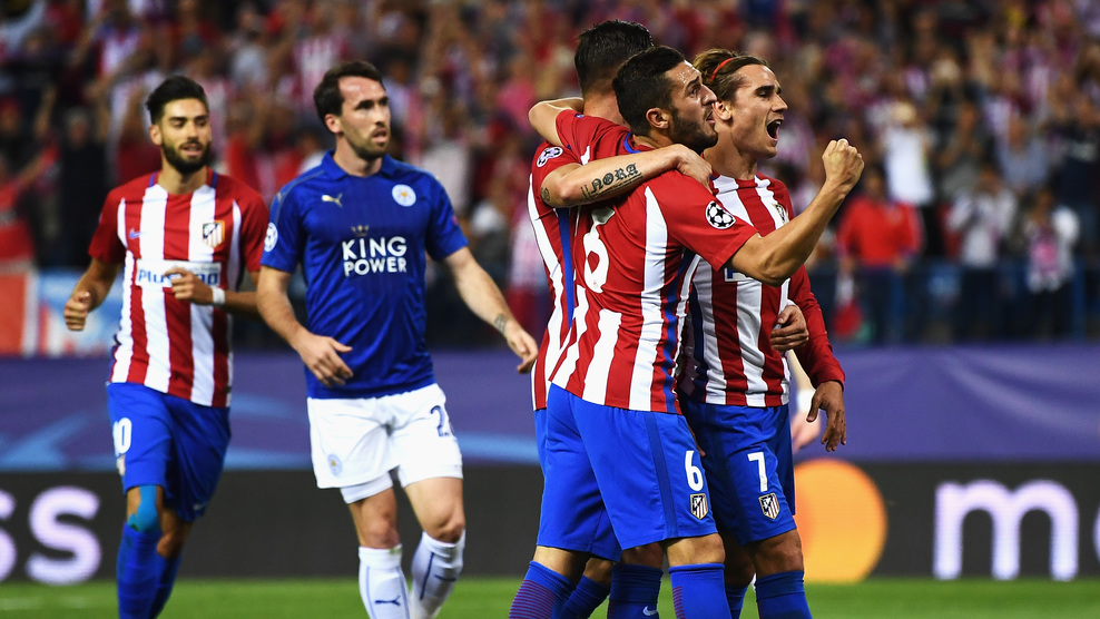 El equipo colchonero celebra un gol