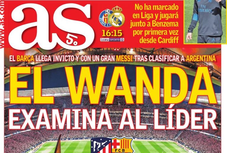 En Portada: El partido de esta noche copa la prensa deportiva española (14/10/17)