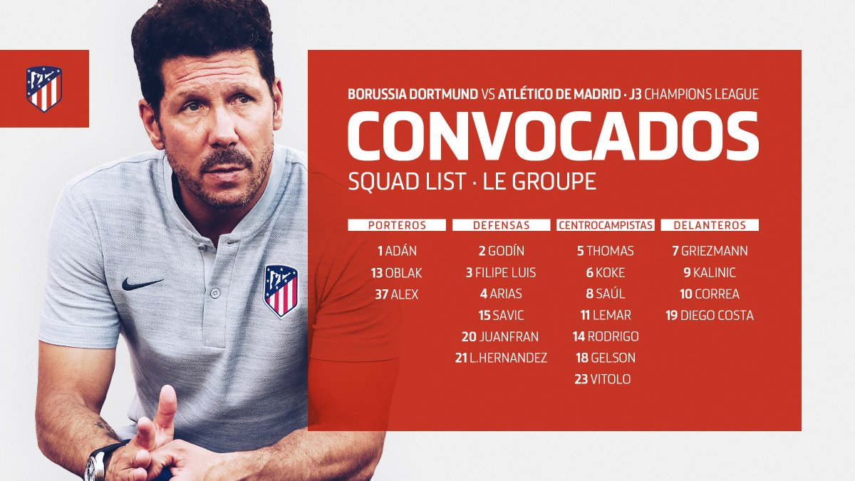 Diego Costa y Savic vuelven a la lista y Giménez se queda fuera