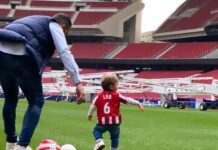 De padres a hijos: Koke le enseña el Metropolitano a su hijo